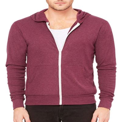 Bella Canvas Men's C3939 Unisex Triblend Full-Zip Lightweight Hoodie X-Small Maroon Triblend