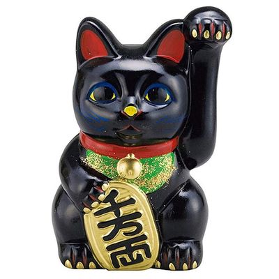 Maneki Neko Black Long Oval Cat No. 7 (Left Hand) [15 x 15 x 23.3cm] Tokoname-yaki Reference Photo Will be No. 8 No. 3 to No. 7 are Hand-Painted Beard 8.