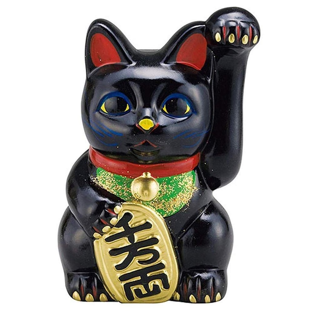 Maneki Neko Black Long Oval Cat No. 7 (Left Hand) [15 x 15 x 23.3cm] Tokoname-yaki Reference Photo Will be No. 8 No. 3 to No. 7 are Hand-Painted Beard 8.