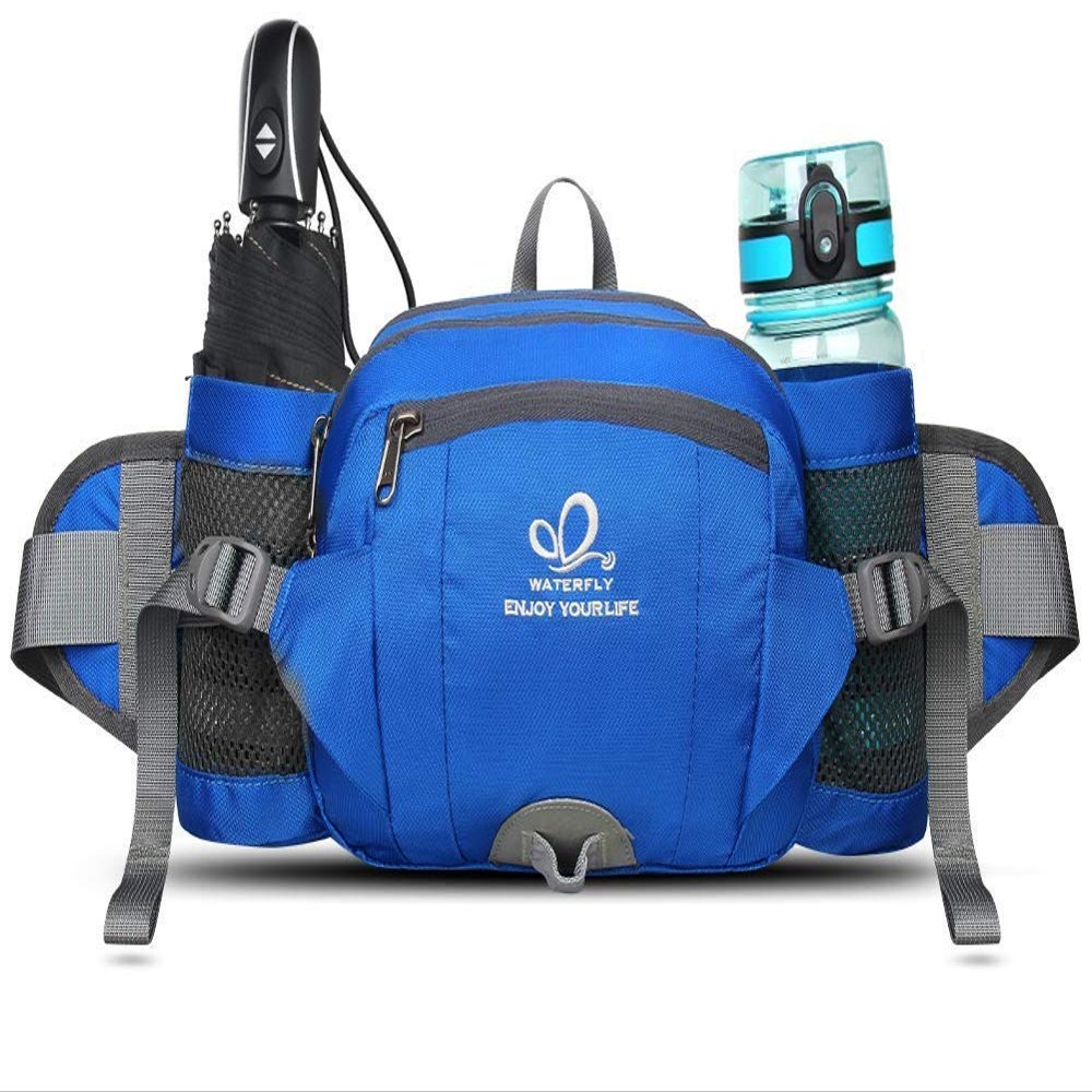 WATERFLY Fanny Pack Waist Bag: Fannie Pack 2 Water Bottle Holders Lumbar Belt Hiking Walking Running Jogging Camping Large Woman Man (Bottle Not Included)