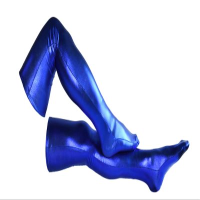 Seeksmile Unisex Shiny Metallic Spandex Skintight Stocking (40 CM, Deep Blue)