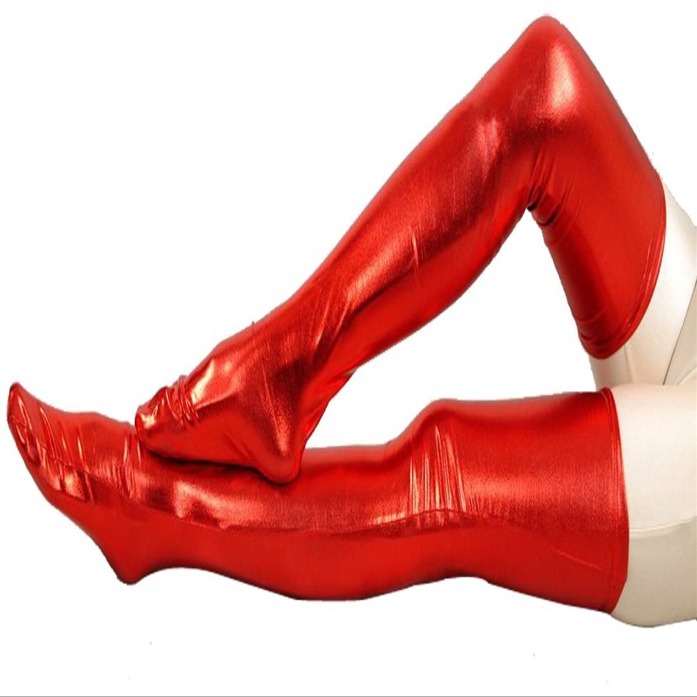 Seeksmile Unisex Shiny Metallic Spandex Skintight Stocking (40 CM, Red)