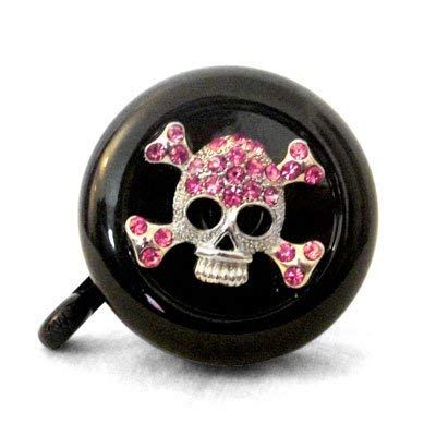 Cruiser Candy Super Bling Bicycle Bells, Rhinestone Bike Bells, Alloy Ringer for Nice Classic Bicycle Bell Ring Sound, Beach Cruiser, City Bike, Ebikes Universal Fit (Pink Black Skull)