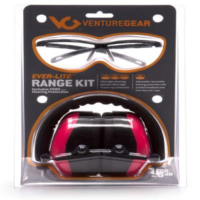 Venture Gear by Pyramex Shooting Glass and Hearing Protection Range Kit, Clear Glass/Pink Earmuffs,VGCOMBO8617