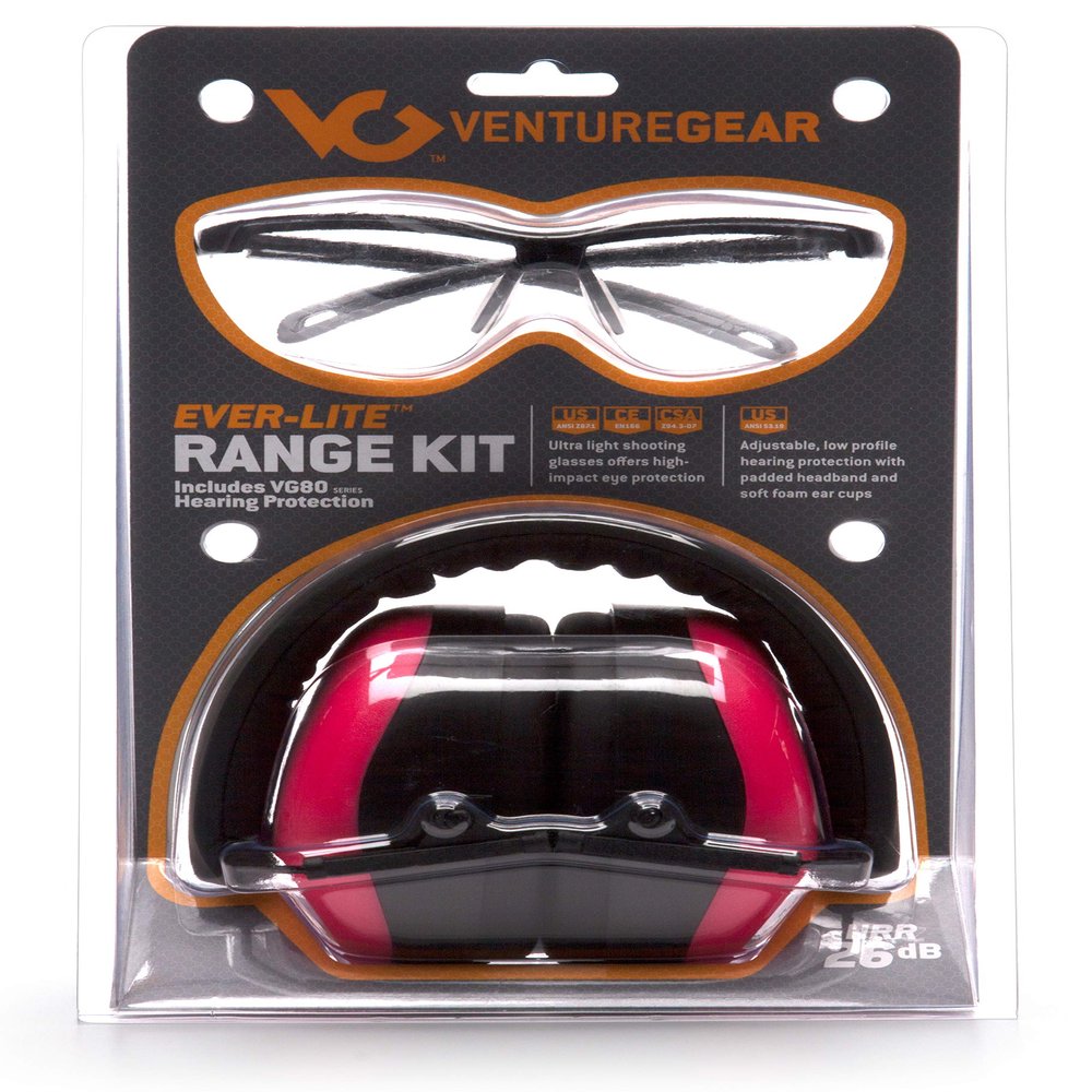 Venture Gear by Pyramex Shooting Glass and Hearing Protection Range Kit, Clear Glass/Pink Earmuffs,VGCOMBO8617