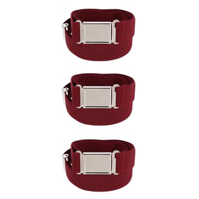 CTM Kids' Adjustable Elastic Belt with Magnetic Buckle (Pack of 3), Burgundy