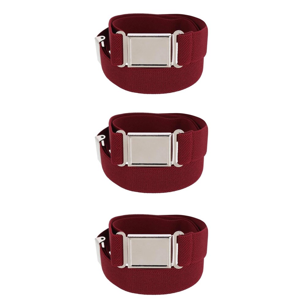 CTM Kids' Adjustable Elastic Belt with Magnetic Buckle (Pack of 3), Burgundy