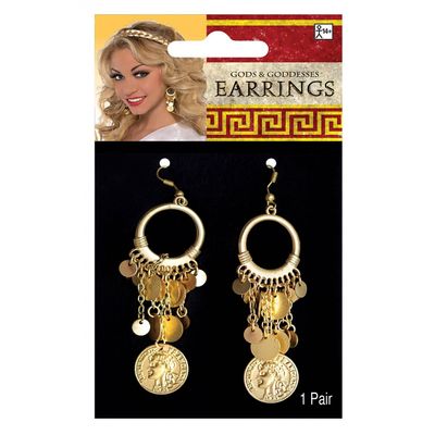 Elegant Gold Goddess Dangling Earrings - 5.75" x 3.75", 1 Pair - Ideal for Cosplay, Themed Parties & Dress-ups