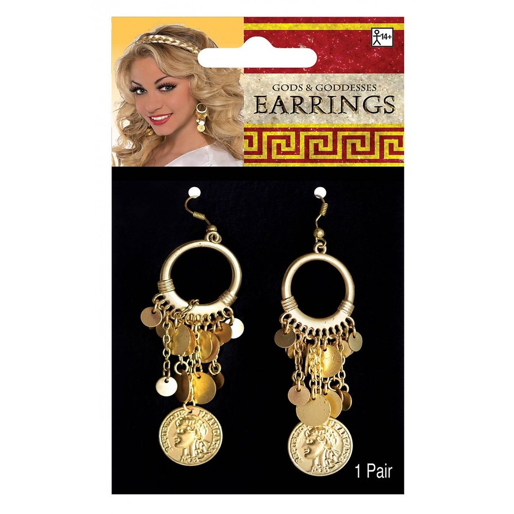 Elegant Gold Goddess Dangling Earrings - 5.75" x 3.75", 1 Pair - Ideal for Cosplay, Themed Parties & Dress-ups