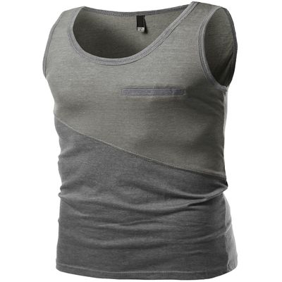Asymmetrical Color-Block Contrast Tank Tops Gray Charcoal Size XL