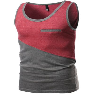 Asymmetrical Color-Block Contrast Tank Tops Red Charcoal Size S