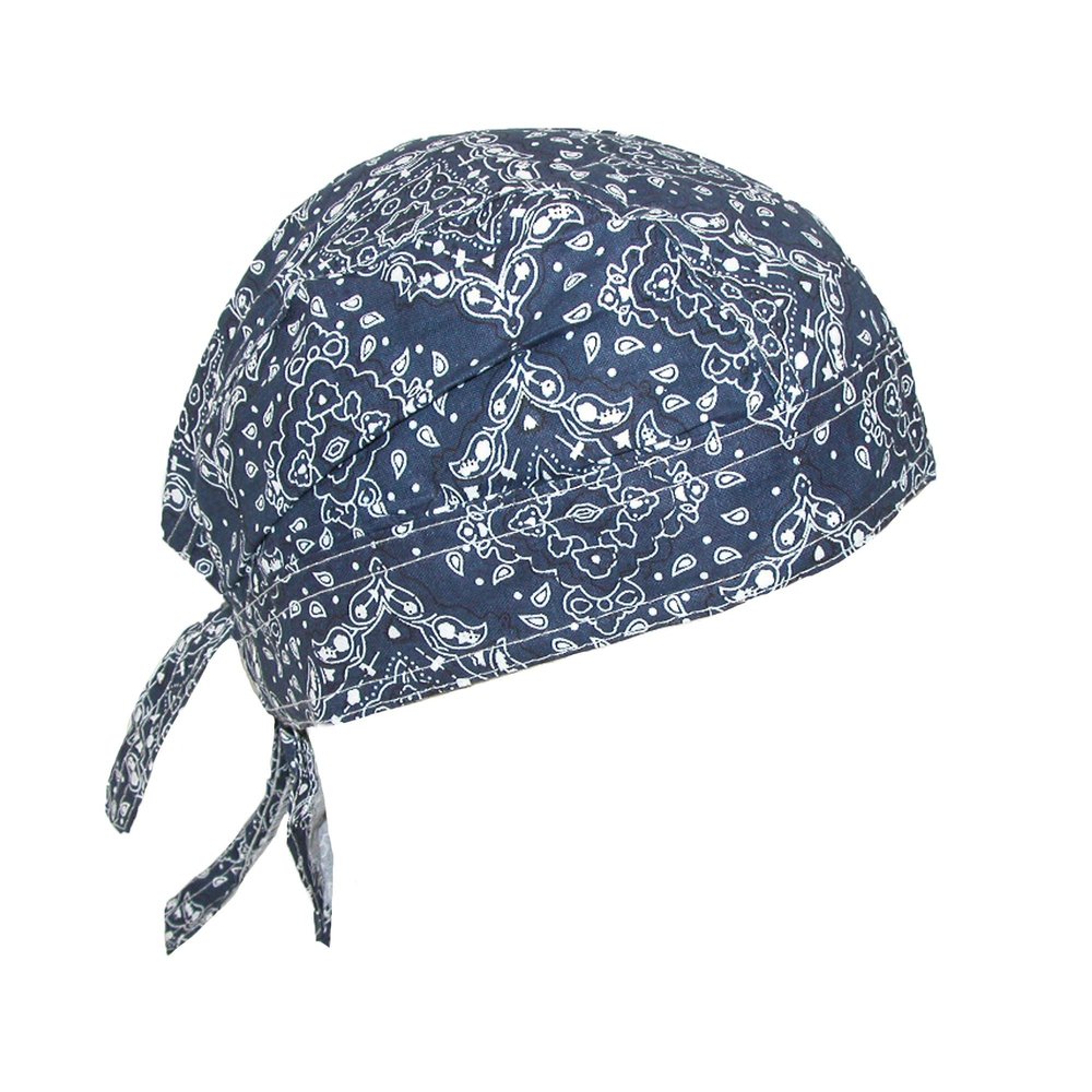 CTM Men's Cotton Unlined Paisley Biker Do Rag Cap, Navy