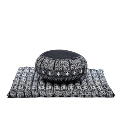 Leewadee Meditation Cushion Set  1 Round Zafu Meditation Pillow and 1 Square Roll-Up Zabuton Meditation Mat, Pillows Bundle Filled with Kapok, Black