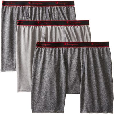 Champion Men's 3-Pack Active Performance Long Leg Boxer Briefs, Black/Grey/Black, Small