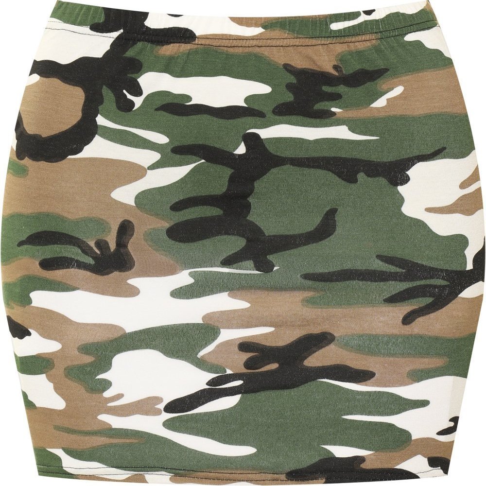 WearAll Womens Print Ladies Stretch Bodycon Elasticated Jersey Short Mini Skirt - Camouflage - 4-6