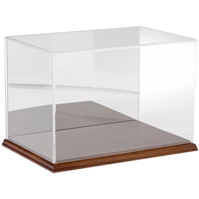 Plymor Clear Acrylic Display Case with Hardwood Base (Mirror Back), 12" W x 8" D x 8" H