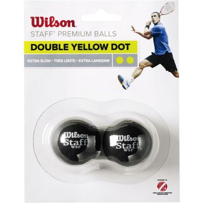 Wilson Staff Squash Balls Extra Slow (Competitors), Black (Double Yellow Dot), Pack of 2