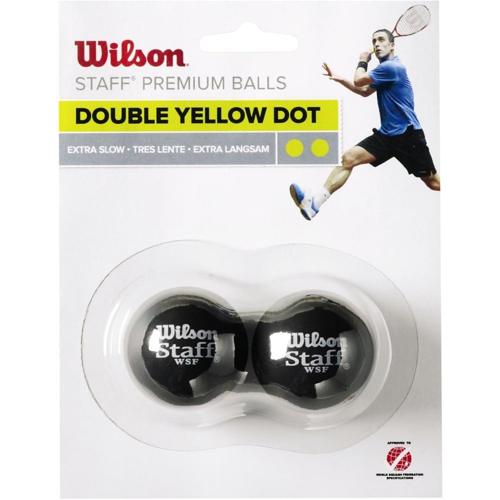 Wilson Staff Squash Balls Extra Slow (Competitors), Black (Double Yellow Dot), Pack of 2