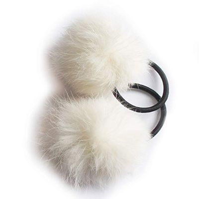 HAND A Pair of Lovely Pom Pom Hair Bands, Decorative Pom Poms Band - 2 Inch Pom Pom (Off White)
