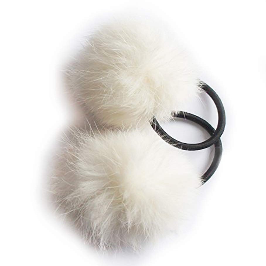 HAND A Pair of Lovely Pom Pom Hair Bands, Decorative Pom Poms Band - 2 Inch Pom Pom (Off White)