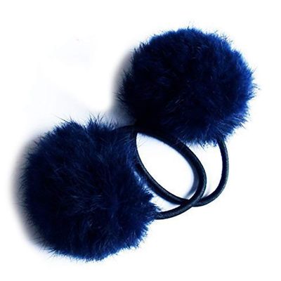 HAND A Pair of Lovely Pom Pom Hair Bands, Decorative Pom Poms Band - 2 Inch Pom Pom (Dark Blue)
