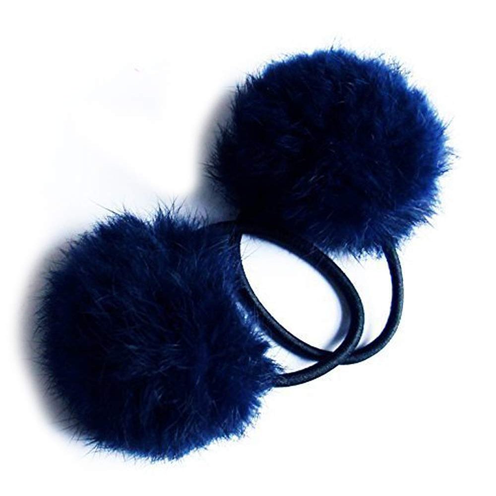 HAND A Pair of Lovely Pom Pom Hair Bands, Decorative Pom Poms Band - 2 Inch Pom Pom (Dark Blue)