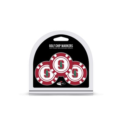 Team Golf NCAA Stanford Cardinal 3 Pack Golf Chip Ball Markers, Poker Chip Size with Pop Out Smaller Double-Sided Enamel Markers
