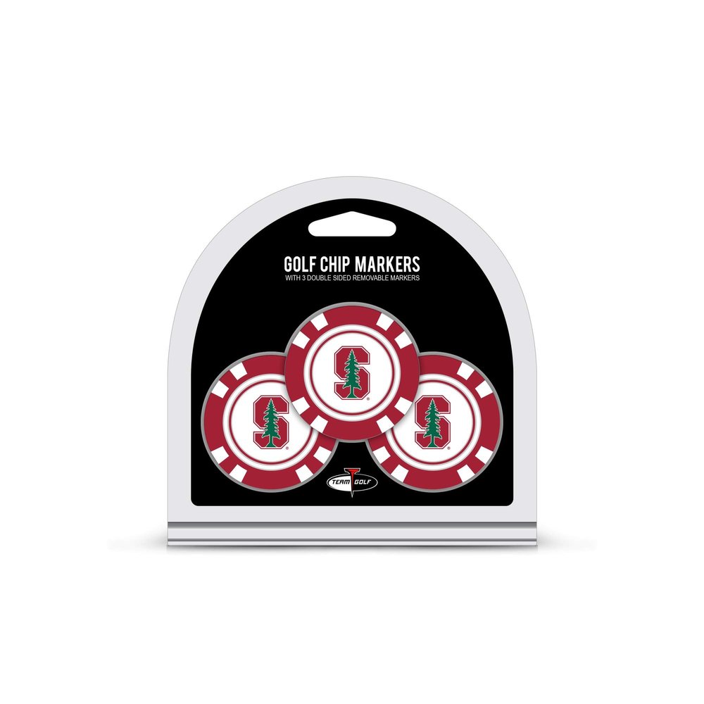 Team Golf NCAA Stanford Cardinal 3 Pack Golf Chip Ball Markers, Poker Chip Size with Pop Out Smaller Double-Sided Enamel Markers