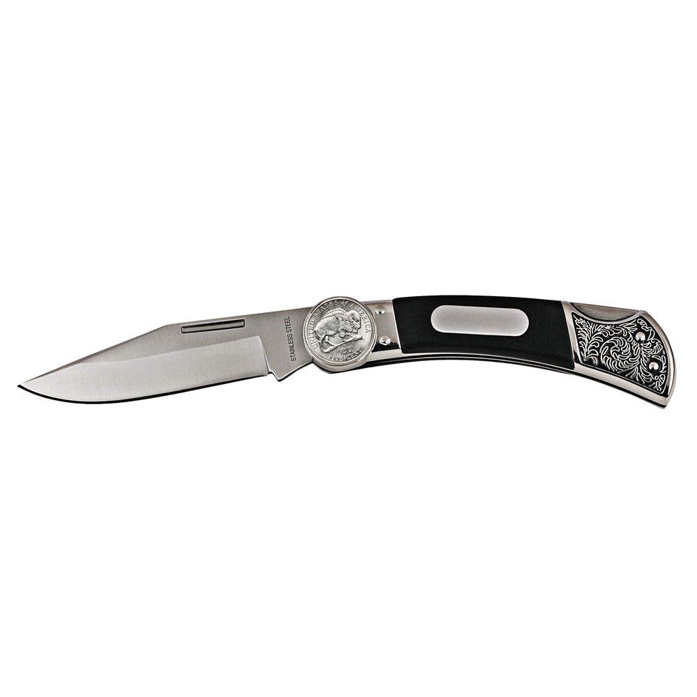 American Coin Treasures Coin Pocket Knife Bison Nickel | Genuine United States 2005 Westward Journey Nickel | Engravable Plate | Certificate of Authenticity