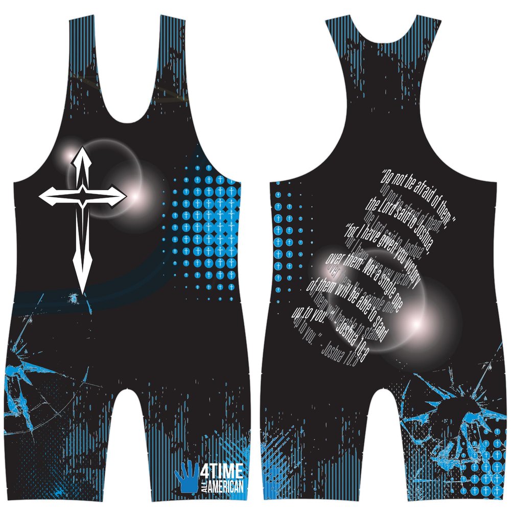 4 Time All American Sublimated Wrestling Singlet  Stitched & Durable Mens Singlet  Singlet for Wrestling, MMA & Powerlifting Wrestling Singlet Youth Boys (Joshua 10:8, XL 191-220 lbs.)