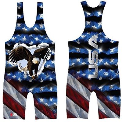 4 Time All American Sublimated Wrestling Singlet  Stitched & Durable Mens Singlet  Singlet for Wrestling, MMA & Powerlifting Wrestling Singlet Youth Boys (USA Eagle, L 156-190 lbs.)