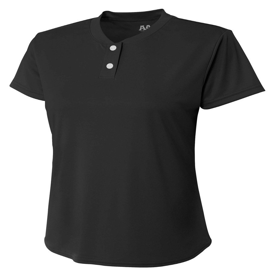 A4 Womens Tek 2-Button Henley, Medium, Black