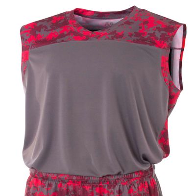 A4 Mens Printed Camo Performance Muscle Shirt, 3XL, Scarlet
