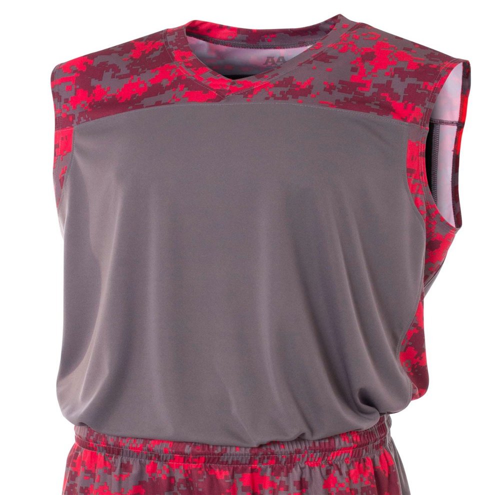 A4 Mens Printed Camo Performance Muscle Shirt, 3XL, Scarlet