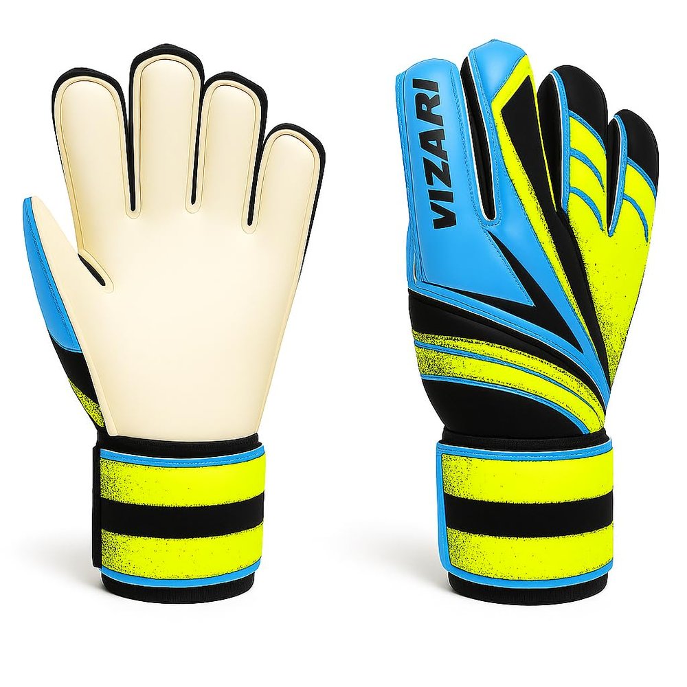 Vizari Avio F.P. Soccer Goalkeeper Gloves - Superior Grip, All Skill Levels - Non-Slip Receiver Gloves | for Kids and Adults (Blue/Green, Size 5)
