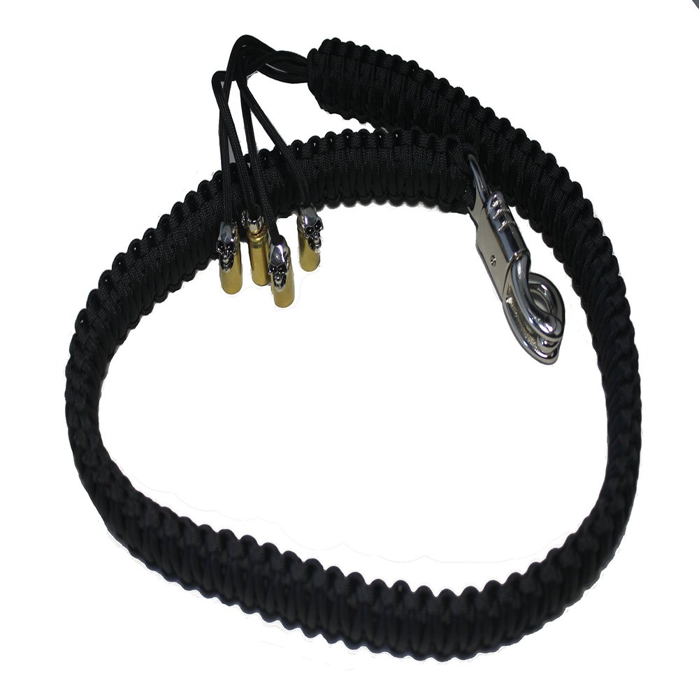 Biker Whip 36" ALL Black King Cobra Double Weave with Silver Punisher Skulls .45 Cal Casing