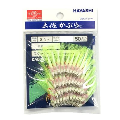 Hayashi Fishing Equipment Seisakusho, 50 Pieces, TOSA Cabaret, White Leather, Yellow-Green Flasher, Mackerel Mold, Metal Needles, No. 14