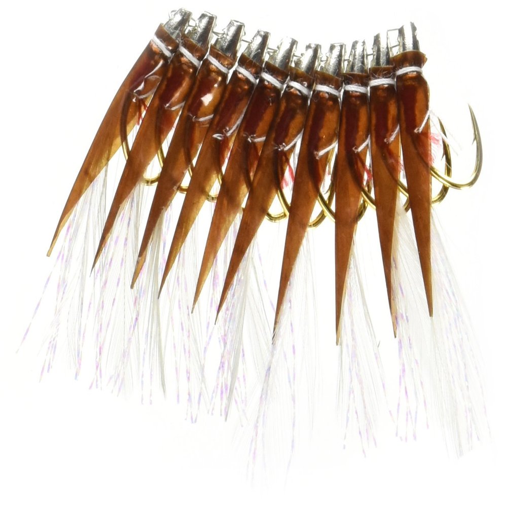 Hayashi Fishing Equipment Seisakusho, 50 Pieces, TOSA Kabura, Brown Leather, White Hair, Mackerel Mold, Metal Needles, No. 8