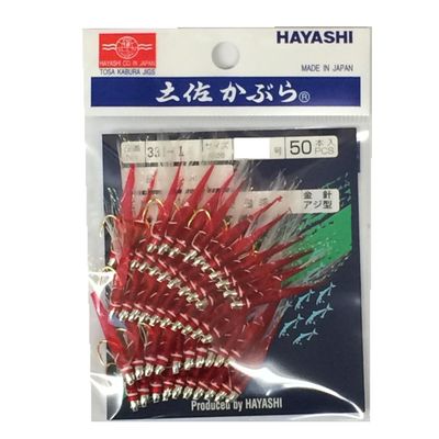 Hayashi Fishing Equipment Seisakusho, 50 Pieces, TOSA Cabaret, Red Leather, White Hair, Mackerel Mold, Metal Needles, No. 13
