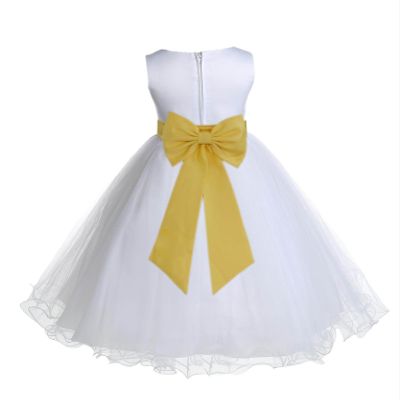 Wedding Pageant White Flower Girl Rattail Edge Tulle Dress 829t m