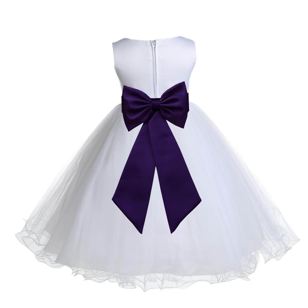 Wedding Pageant White Flower Girl Rattail Edge Tulle Dress 829t 4