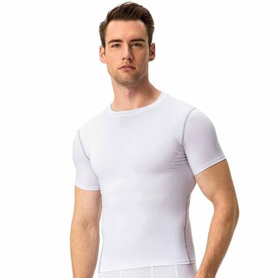 TopTie Men's Compression Short Sleeve T-Shirt, Workout Sports Top, Athletic Base Layer Shirt-White-XXL