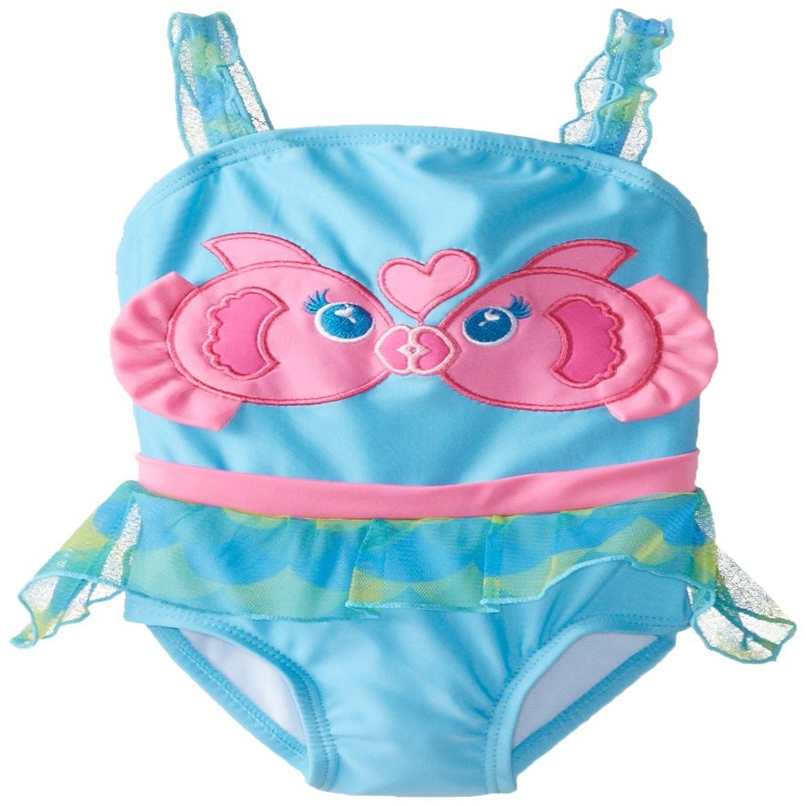 Candlesticks Baby Girls' Kissing Fish Blue Swimsuit, Turquoise, 24 Months