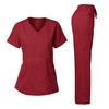 Dagacci Medical Uniform Women's Scrubs Set Stretch Ultra Soft Y-Neck Wrap Top and Pants Burgundy XS view 1