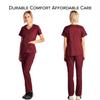 Dagacci Medical Uniform Women's Scrubs Set Stretch Ultra Soft Y-Neck Wrap Top and Pants Burgundy XS view 2
