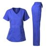 Dagacci Medical Uniform Women's Scrubs Set Stretch Ultra Soft Y-Neck Wrap Top and Pants Royal Blue XXL view 1