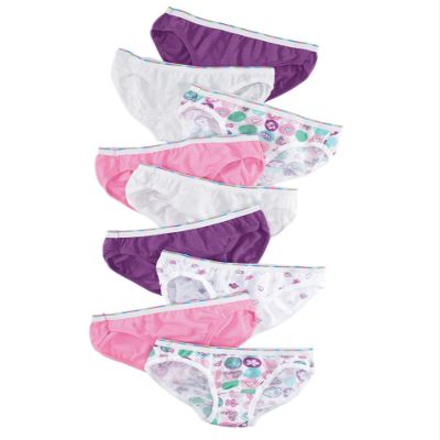 Hanes Girls' No Ride Up Cotton TAGLESS & Bikinis 9-Pack, Assorted Prints, Size - 14