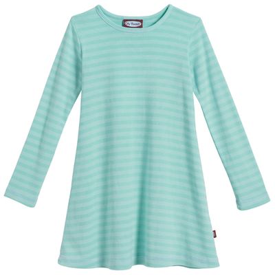 City Threads Girls' Cotton Long Sleeve Dress for School Party Dress Play Base Layer for Sensitive Skin SPD Sensory Friendly, Striped Wave, 12/18m