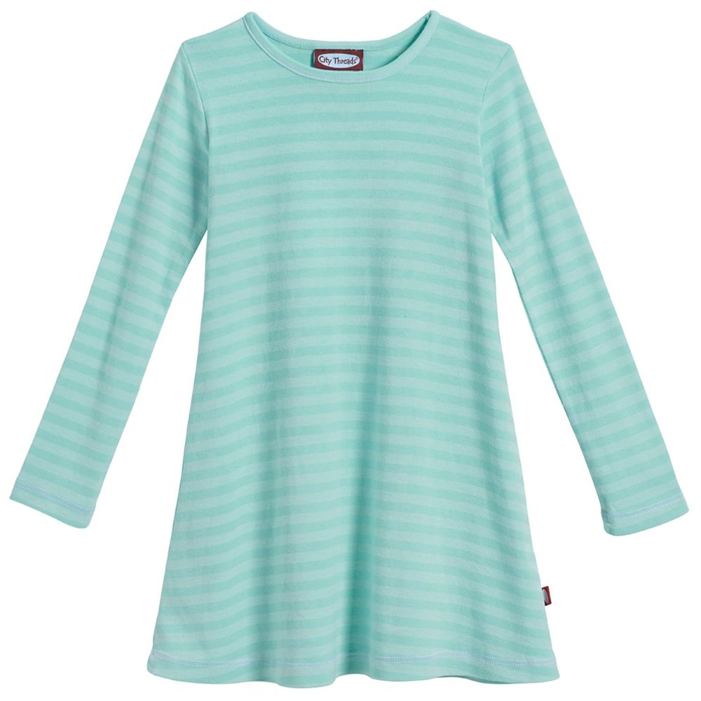 City Threads Girls' Cotton Long Sleeve Dress for School Party Dress Play Base Layer for Sensitive Skin SPD Sensory Friendly, Striped Wave, 12/18m