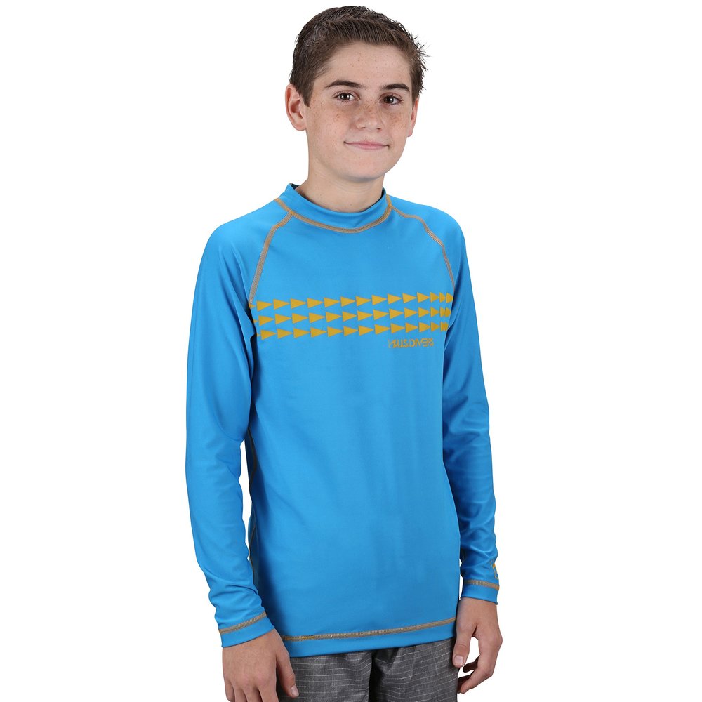 U.S. Divers Youth Long Sleeve Rashguard, Aqua/Orange, 16